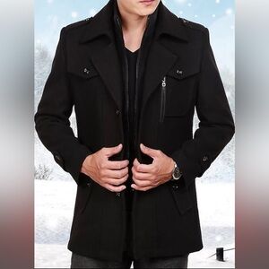 Men's Black Wool Peacoat